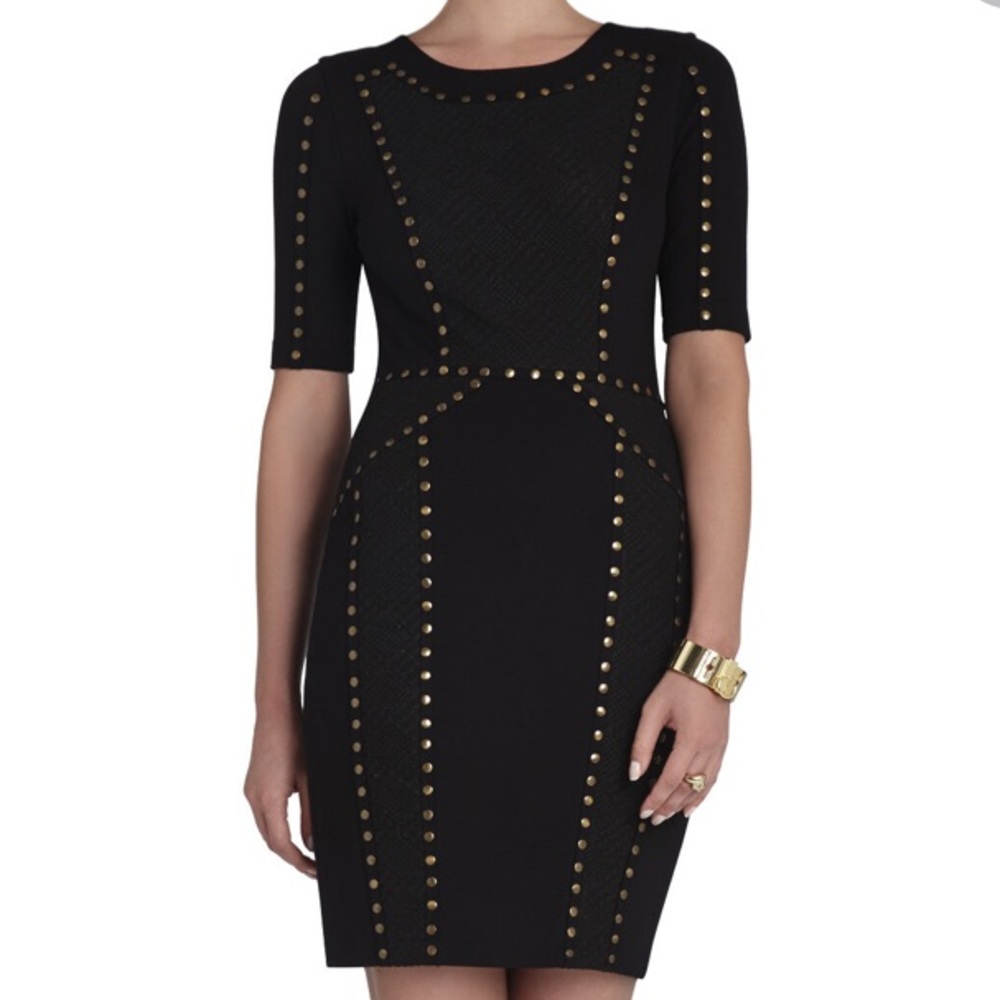 BCBG Isadora Studded Jacquard-Blocked Dress